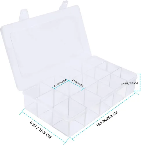 Vista 3 de Gospire Organizador de joyería Caja de almacenamiento de plástico transparente con 15 grandes rejillas con divisores extraíbles