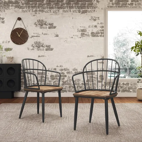 Vista 2 de Dining Chairs and Table & Chair Sets - 2-Pack Modern Wood Seat Metal Leg Side Chairs for Kitchen, Dining Room, and Home Office Seating,Black