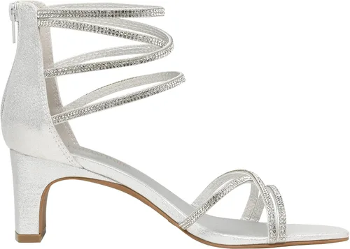 Vista 2 de DREAM PAIRS Tacones negros para mujer tacón bajo con diamantes de imitación gruesos puntera abierta sandalias de vestir para novia boda fiesta noche