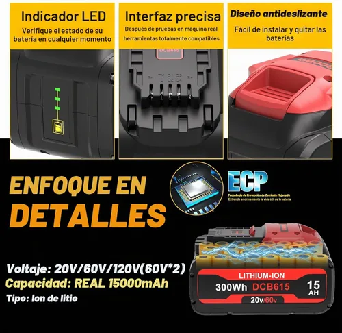 Vista 2 de Reemplazo de 15.0Ah para batería Dewalt Flex-volt 20v/60v Max DCB615 DCB612 DCB609 DCB606, compatible con Dewalt 20V y 60V MAX herramienta eléctrica