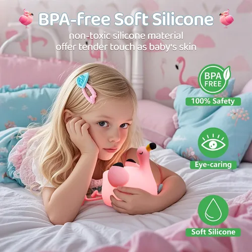 Vista 4 de FAMIDUO Luz Nocturna de Flamenco para Niños, Regalo Rosa de Flamenco, Lámpara de Animal de Silicona LED Apretujable, Luz Nocturna de Guardería