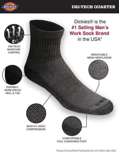 Vista 21 de Dickies Calcetines Dri-Tech para hombre con control de humedad, disponibles en tallas M-XXL (6, 12, 18 pares)