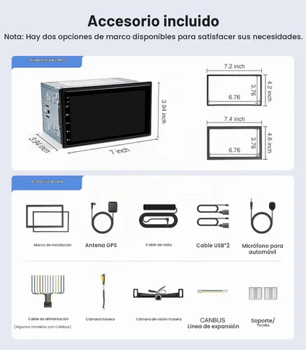 Vista 8 de AINAVI Radio de coche de doble DIN Android de 7" 2+32G estéreo CarPlay/Android Auto, 48B EQ y DSP, 4.1 canales, salidas 240W, SWC/Bluetooth/AM/FM