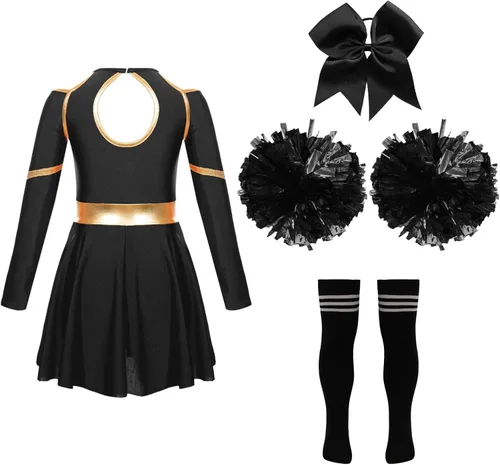 Vista 2 de TSSOE Uniforme de animadora para niñas, vestido de leotardo de manga larga, traje de animadora líder