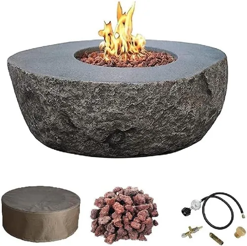 Vista 102 de Elementi+ Mesa de Fuego de Gas Colorado de Hormigón Fundido de 56" Rectangular, Hoguera al Aire Libre con Ignición Electrónica Incluye Cubierta