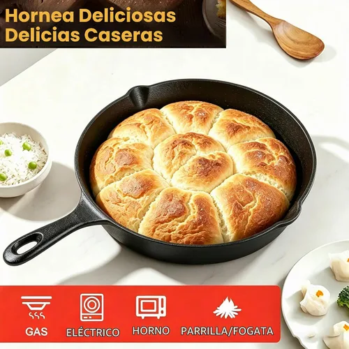 Vista 3 de Cast Iron Skillet Set 3 Piece 6 8 10 Inch Pre-Seasoned Frying Pan Sartén de hierro fundido con asas resistentes al calor para estufa, fogata