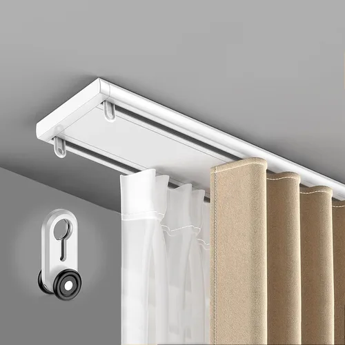 Vista 8 de Ceiling Curtain Track - Double Rails System, Silent Double Curtain Track Ceiling Mount, Heavy Duty Sliding Curtains Rail, Aluminum Alloy Drape