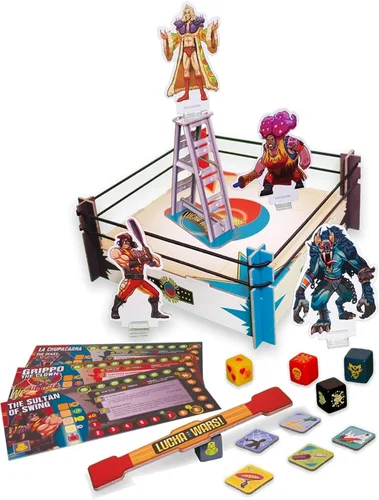 Vista 3 de Lucha Wars - Juego de mesa Luchador Mexican Wrestling Dice Rolling Fun para familiares, niños y adultos, a partir de 6 años, 1-8 jugadores, 30