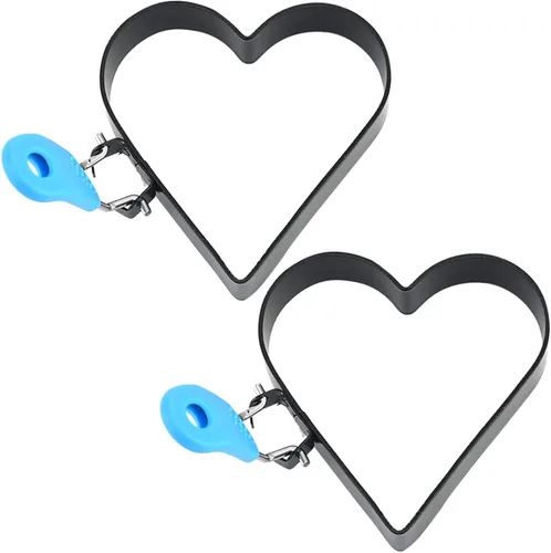 Vista 7 de Anillos de huevo para freír huevos, 2 anillos antiadherentes en forma de corazón de 4 pulgadas para freír huevos con mango de silicona, molde