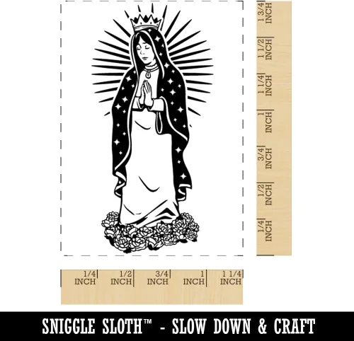 Vista 2 de Virgen Maria de Guadalupe - Sello rectangular de goma para estampado de manualidades, 1.7 pulgadas, pequeño