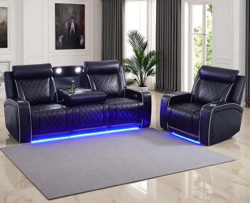 Vista 92 de Juego de sofás reclinables eléctricos, juegos de muebles de sala de estar, sofá reclinable eléctrico moderno negro, sofá biplaza y silla