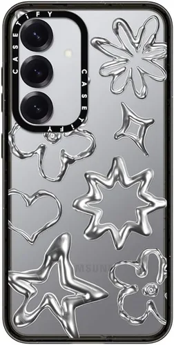 Vista 143 de CASETiFY Funda de impacto para Galaxy S22+ - Adhesivo Aries Moross, color negro transparente