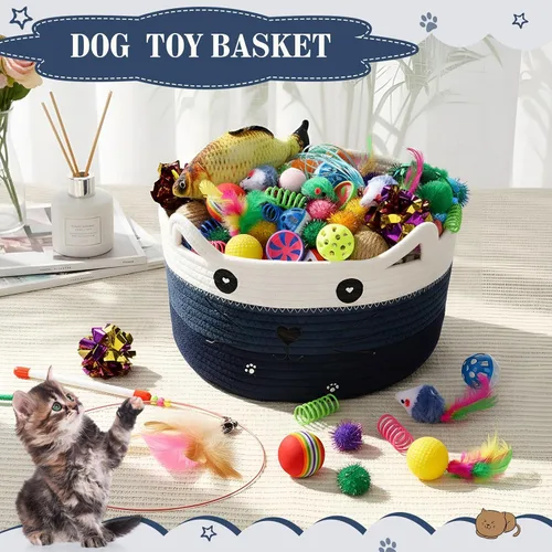 Vista 5 de Zopeal Juego de 76 cestas de almacenamiento para gatos, juguetes interactivos para gatos, varita para gatitos, bolas parpadeantes coloridas, bolas