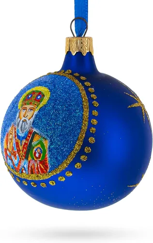 Vista 2 de Adorno de Navidad de San Nicolás con la Biblia de cristal ucraniano, 3.25 pulgadas Hand Painted in Ukraine, German Glass, Italian Paints