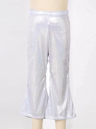 Vista 3 de Agoky Pantalones de baile de lentejuelas brillantes para niñas y niñas, pantalones acampanados de pierna ancha, pantalones acampanados para hip hop