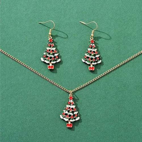 Vista 2 de Betued Christmas Earrings Necklace Set, Jewelry Set, Christmas tree pendant design Color design Alloy material resistance Light weight for Women