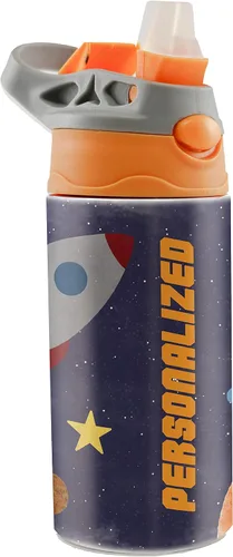 Vista 13 de All-Star Sports Orange – Diseño adhesivo – Botella de agua pequeña de 12 onzas con popote de silicona desplegable – Personalizar – Aislamiento