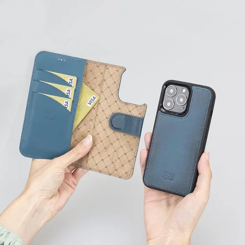 Vista 6 de BOULETTA Funda para iPhone 13 Pro de piel, magnética, desmontable, bloqueo RFID, compatible con Magsafe con 3 ranuras para tarjetas y soporte de 6.1