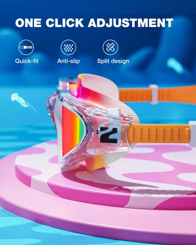 Vista 4 de ZIONOR G1MINI MIX - Gafas de natación para niños, con bloques de color, polarizados, sin fugas, antiniebla, para niños (3-14)