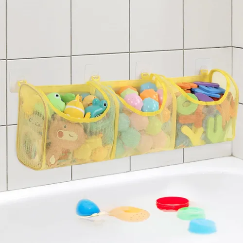 Vista 8 de Goowin Almacenamiento de juguetes de baño, soporte para juguetes de baño, organizador de juguetes de baño con aberturas grandes de 3 compartimentos