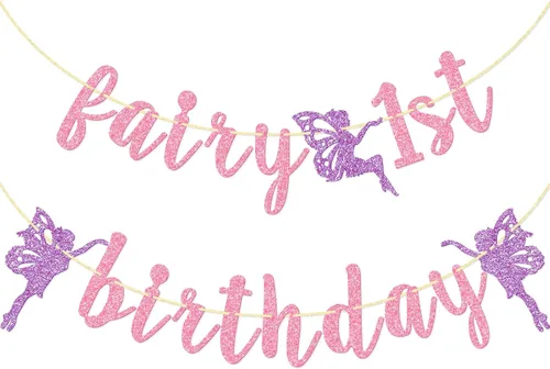 Vista 9 de Cartel de primer cumpleaños de hada, decoración de fiesta de primer cumpleaños de hadas, pancarta de primer cumpleaños para niña, decoraciones