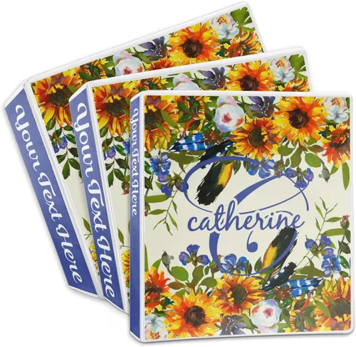 Vista 3 de Carpeta personalizada de 3 anillas con diseño de girasoles - 1 pulgada, color amarillo