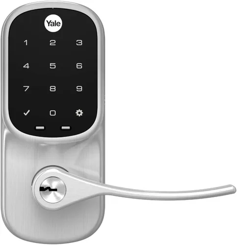 Vista 2 de Yale Assure - Manija electrónica de puerta con pantalla táctil, teclado no conectado de níquel satinado que proporciona entrada sin llave con código