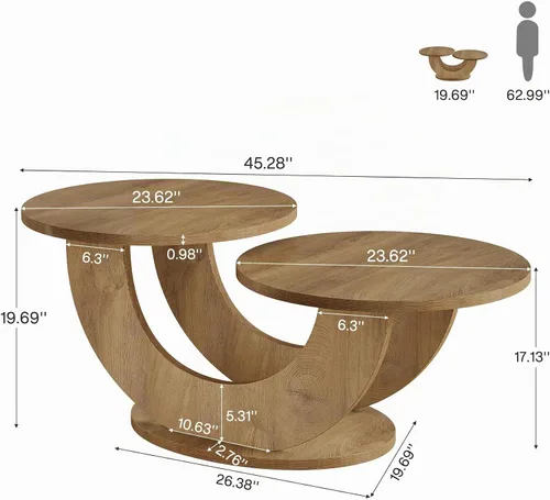 Vista 2 de Tribesigns Mesa de centro redonda de 46 pulgadas, mesa de centro moderna para sala de estar con marco en forma de U en forma de U, mesa de té