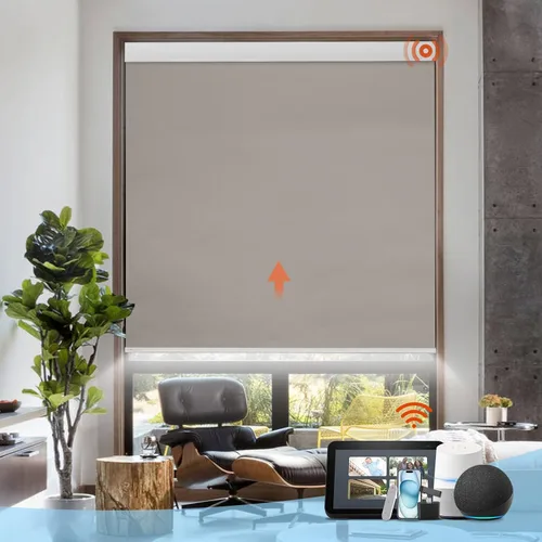 Vista 13 de DENFOON Persianas enrollables de tamaño personalizado con panel solar, persianas eléctricas térmicas opacas con control remoto para ventanas
