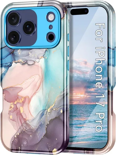 Vista 52 de Btscase Funda compatible con iPhone 17 de 6.3 pulgadas 2025, patrón de mármol 3 en 1, resistente a prueba de golpes, cuerpo completo, policarbonato