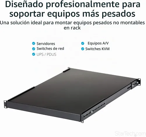 Vista 2 de StarTech ADJSHELFHD - Estante de montaje en rack ajustable de 4 postes de 1U - 330 libras (330.7 lbs) - Profundidad de montaje ajustable de 19.5 a