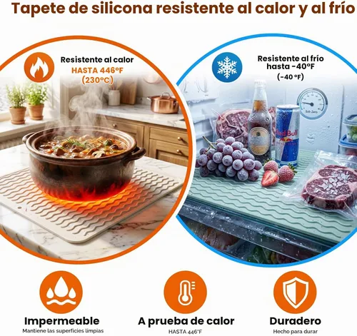 Vista 5 de CAKETIME Paquete de 2 tapetes de secado de platos de silicona multicolor para encimera de cocina, comedor, manteles individuales resistentes al