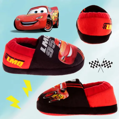 Vista 4 de Disney Lightning McQueen and Buzz Lightyear - Pantuflas de pijama para niños Pantuflas de felpa cálidas de doble tamaño para interiores
