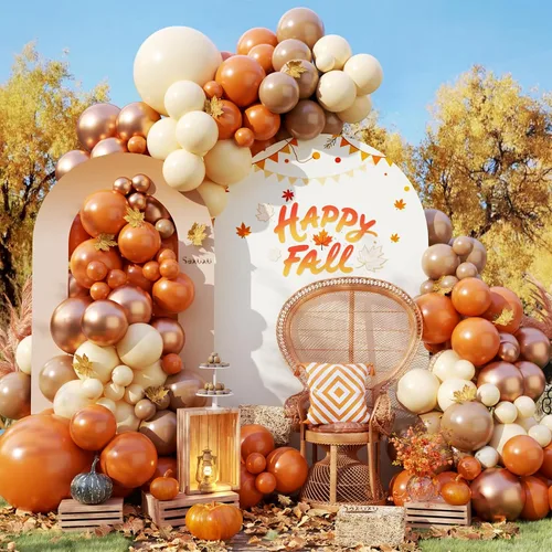 Vista 12 de Kit de guirnalda de arco de globos de Halloween, globos negros, retro naranja, blanco y negro de mármol con globos de estrella de araña de papel