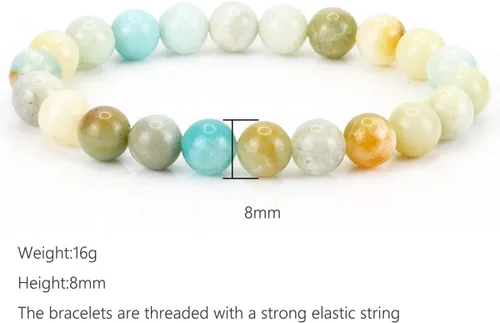 Vista 4 de Clearain Pulsera de Gemas Naturales 8 mm con Cuentas Redondas de Chakra, Cristal de Energía para Reiki, Curación Elástica y Elástica de 7 Pulgadas