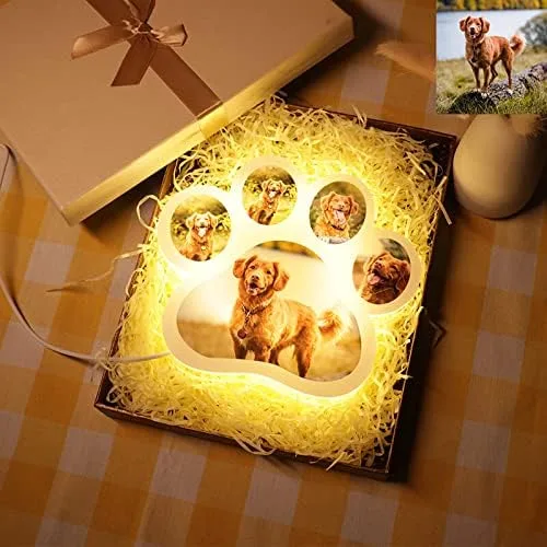 Vista 2 de Lámpara de foto personalizada con pata de perro, luz nocturna con foto personalizada, tablero acrílico, decoración de habitación, lámpara de noche