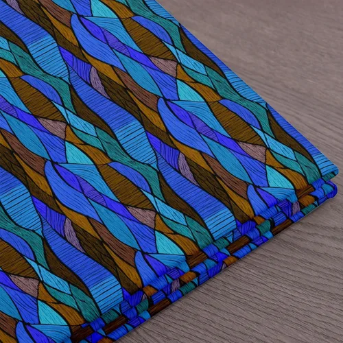 Vista 4 de Feelyou The Yard - Tela bohemia ondulada para tapicería para sillas, estampado de ondas bordadas de arco iris, tribal, étnico, geométrico, azul