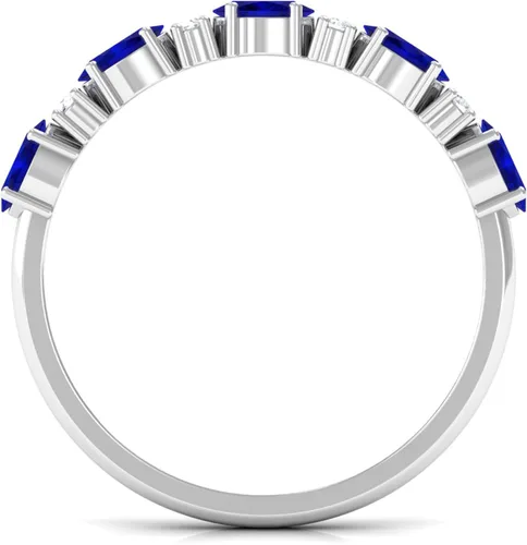 Vista 7 de Natural Blue Sapphire Diamond Wedding Band, AAA Quality, Blue Sapphire East West Ring For Women - Ideal For Gift