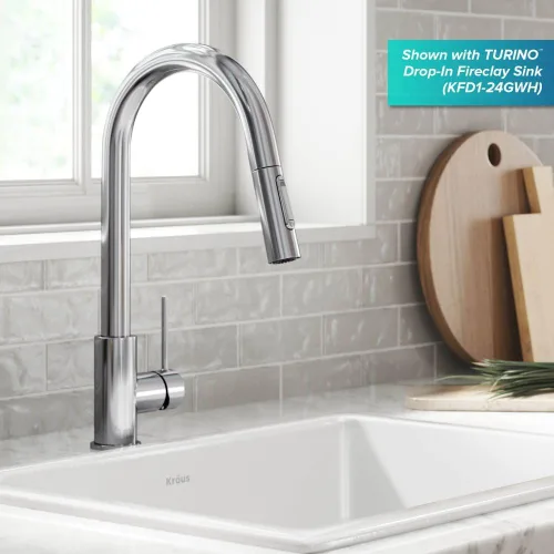 Vista 3 de Kraus Oletto - Grifo de cocina contemporáneo con un solo mango extraíble en cromado, KPF-3104CH