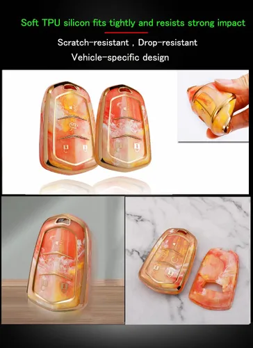 Vista 6 de ontto Compatible con Cadillac Key Fob Cover Marble Pattern Key Skin Durable Key Holder Azul