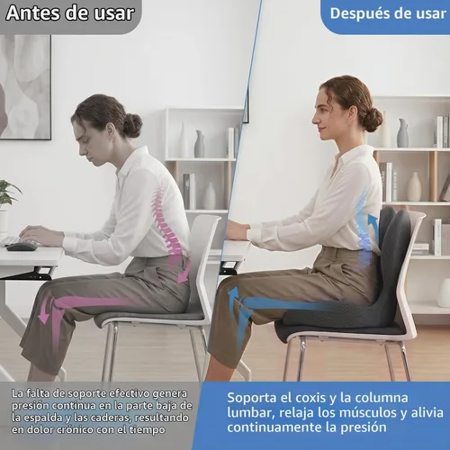 Vista 4 de Cojín de asiento de espuma viscoelástica, cojines ortopédicos ergonómicos para coxis, ciática y alivio de la presión de la espalda, diseño