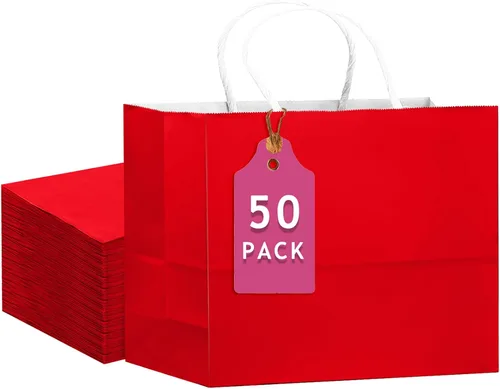 Vista 26 de qiqee Paquete de 50 bolsas de regalo de papel negro con asas a granel 13"x10.3"x4.6" bolsas de favor para fiestas de tamaño grande múltiples usos