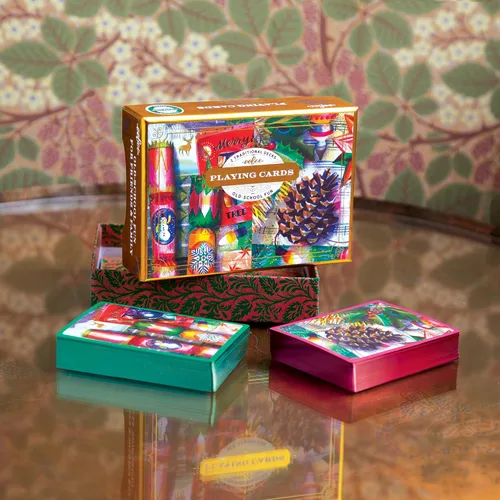 Vista 4 de eeBoo Piece & Love: Decoraciones de Navidad - Naipes para adultos, juego de 2 mazos tradicionales con hermosas obras de arte y bordes dorados