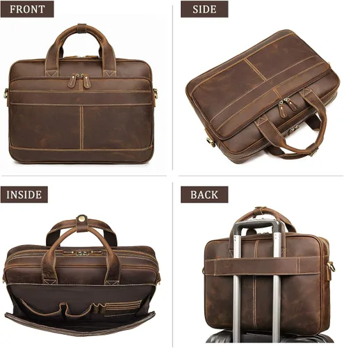 Vista 3 de Augus Bolso bandolera de cuero para hombre mochila de viaje vintage de 17 pulgadas maletín para portátil