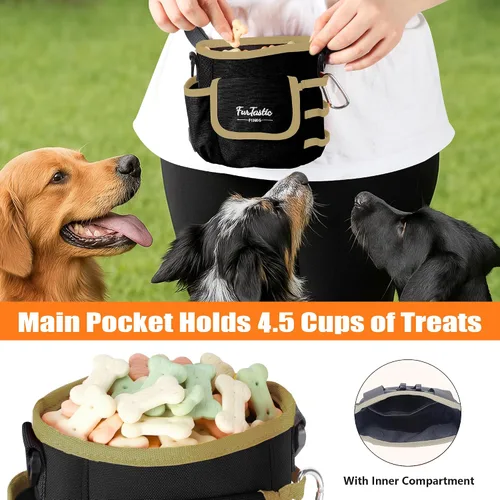 Vista 6 de Bolsa de golosinas para perros con cierre magnético de liberación rápida, bolsas de 3 vías, tela impermeable 900D, 4 espacios de almacenamiento