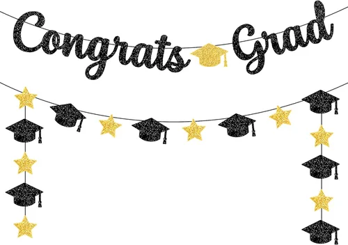 Vista 9 de Cartel de feliz graduación con purpurina – No DIY, pre-encordado Cartel de feliz graduación para decoraciones de fiesta de graduación 2026