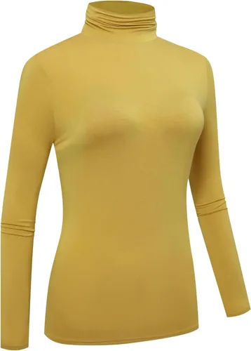 Vista 3 de OThread & Co. Camiseta de manga larga con cuello alto para mujer, capa elástica básica, cómoda, cuello alto