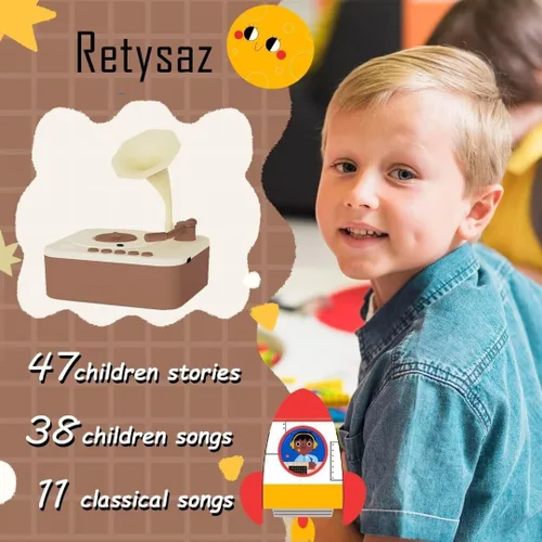Vista 3 de Fonógrafo para niños con 96 tarjetas, reproductor de música de cuentos para niños de 3 a 12 años, juguete sensorial musical para niños y niñas