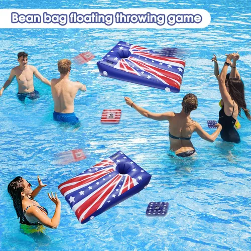 Vista 3 de Fisca Juego de Cornhole inflable para piscina, juguete flotante para lanzar bolsas de frijol, juguetes de fiesta de verano para niños, adolescentes