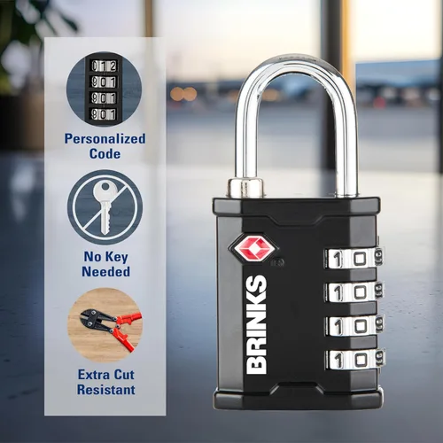 Vista 5 de BRINKS Cerradura para caja de pistola aprobada por la TSA, cerradura de viaje para equipaje, candado de combinación reiniciable de 4 esferas